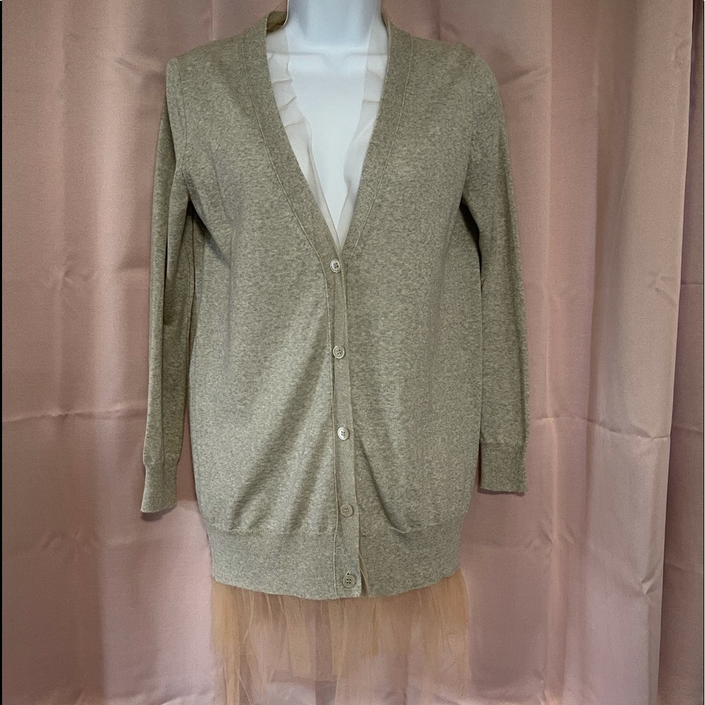 J crew long cardigan with tulle